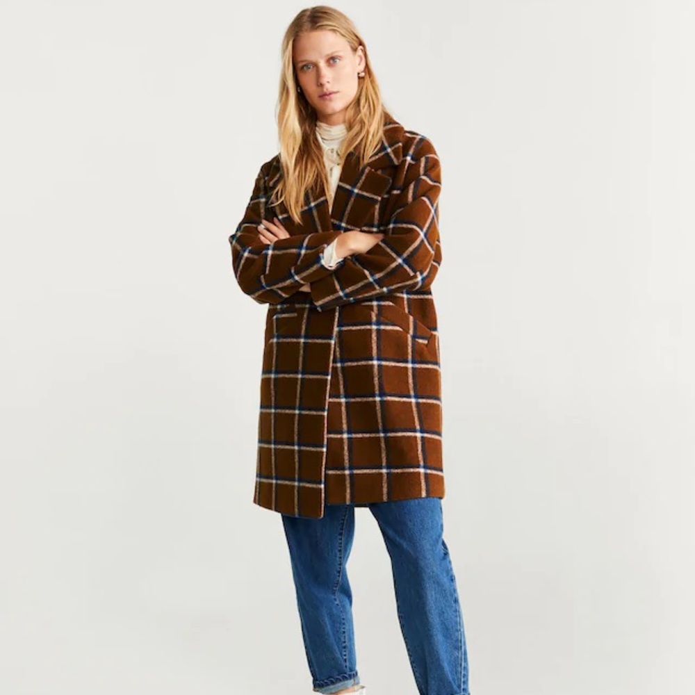 MANGO Checked Lapel Coat